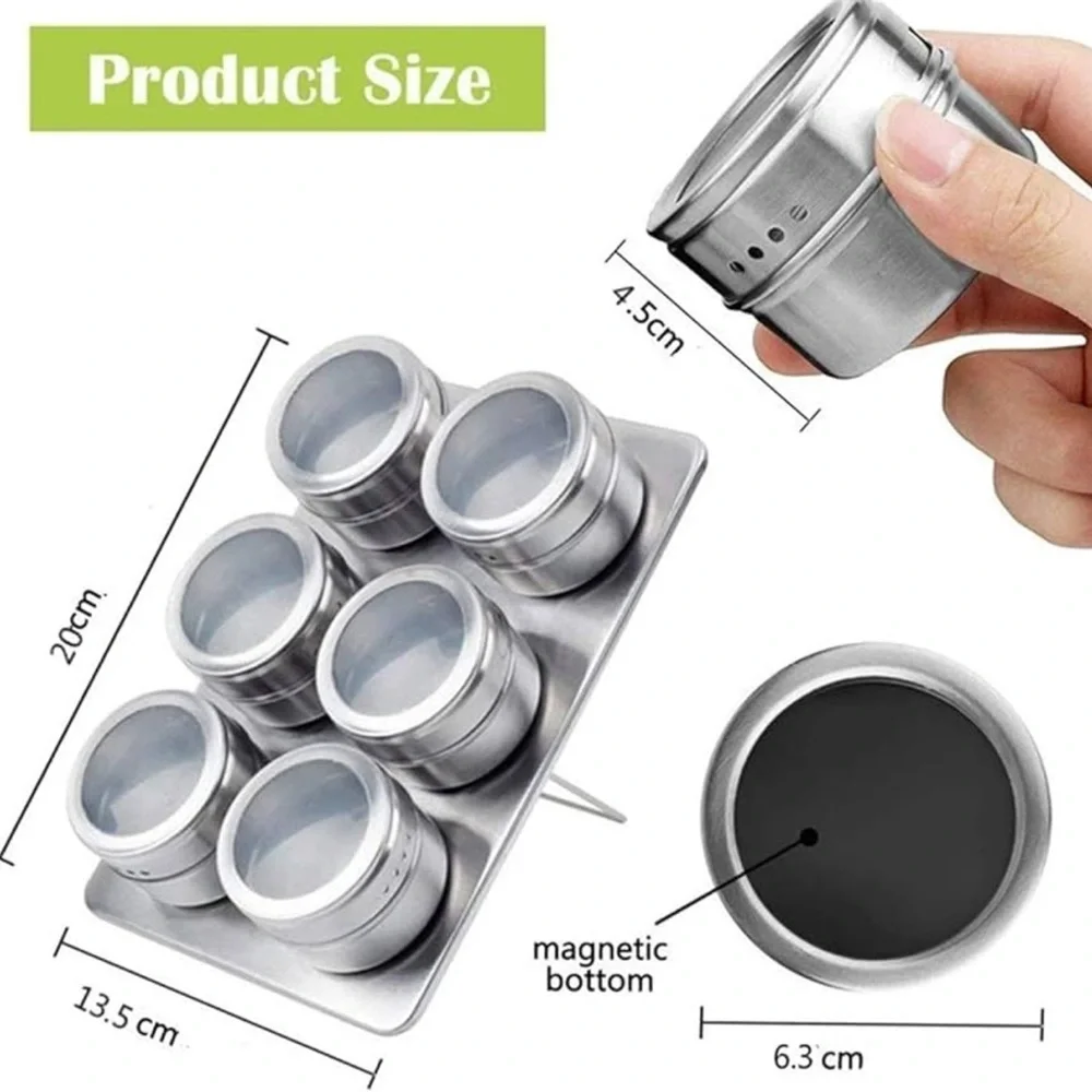 Stainless Steel Magnetic Spice Jars Set NIB